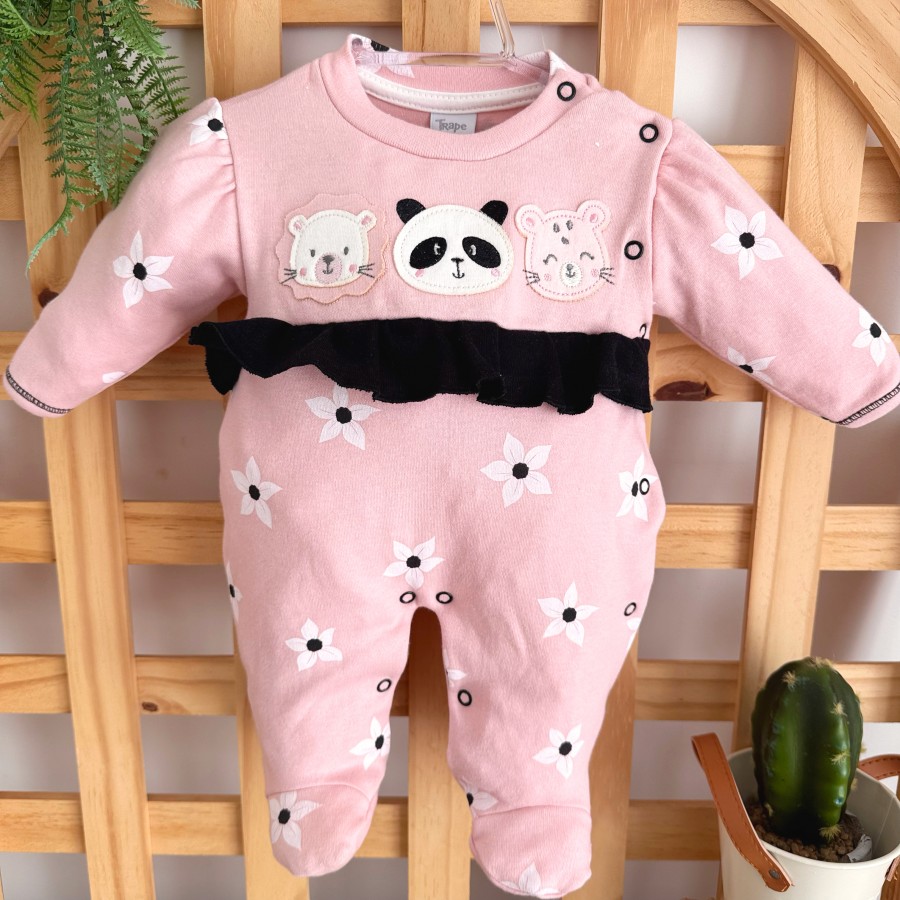 Macacão Malha Trape Zape - Leoa, Oncinha e Pandinha - Rose e Preto